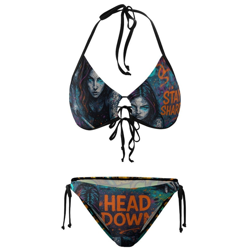 Chalked Up – Women’s Tie-Front Halter Bikini Set | “Head Down / Stay Sharp” Edition