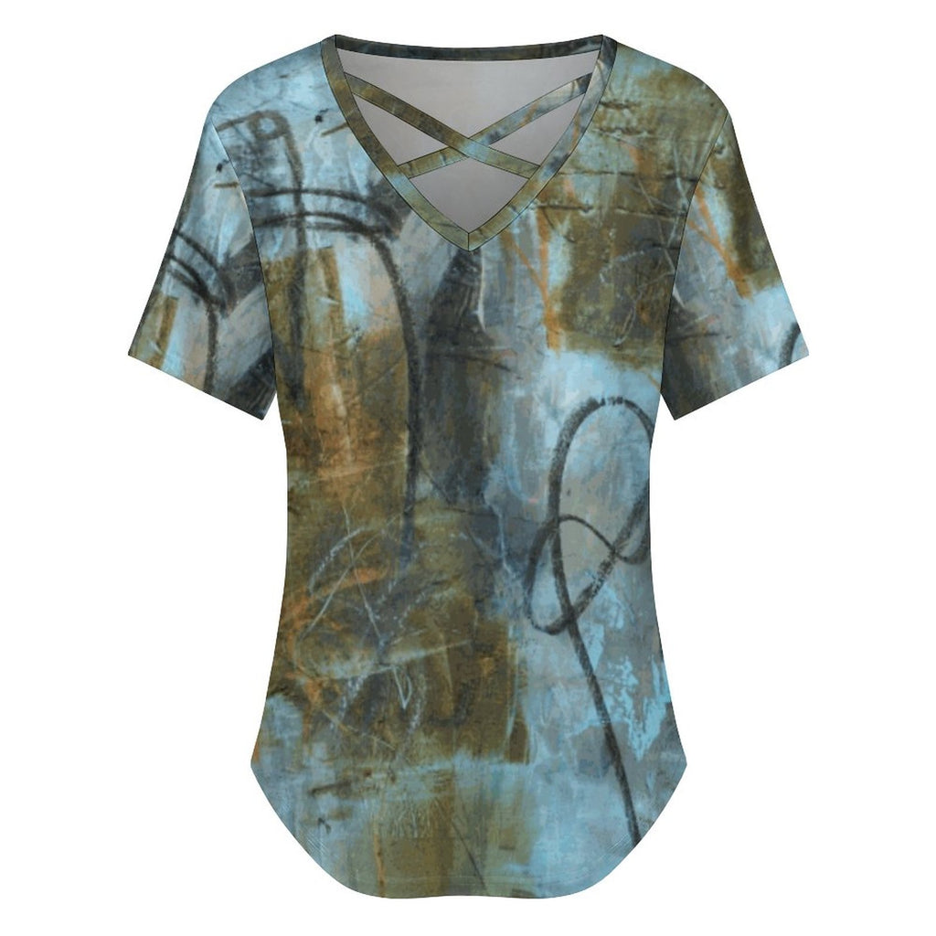 180gsm Women's V Neck Short Sleeve T-Shirt(All-Over Printing)