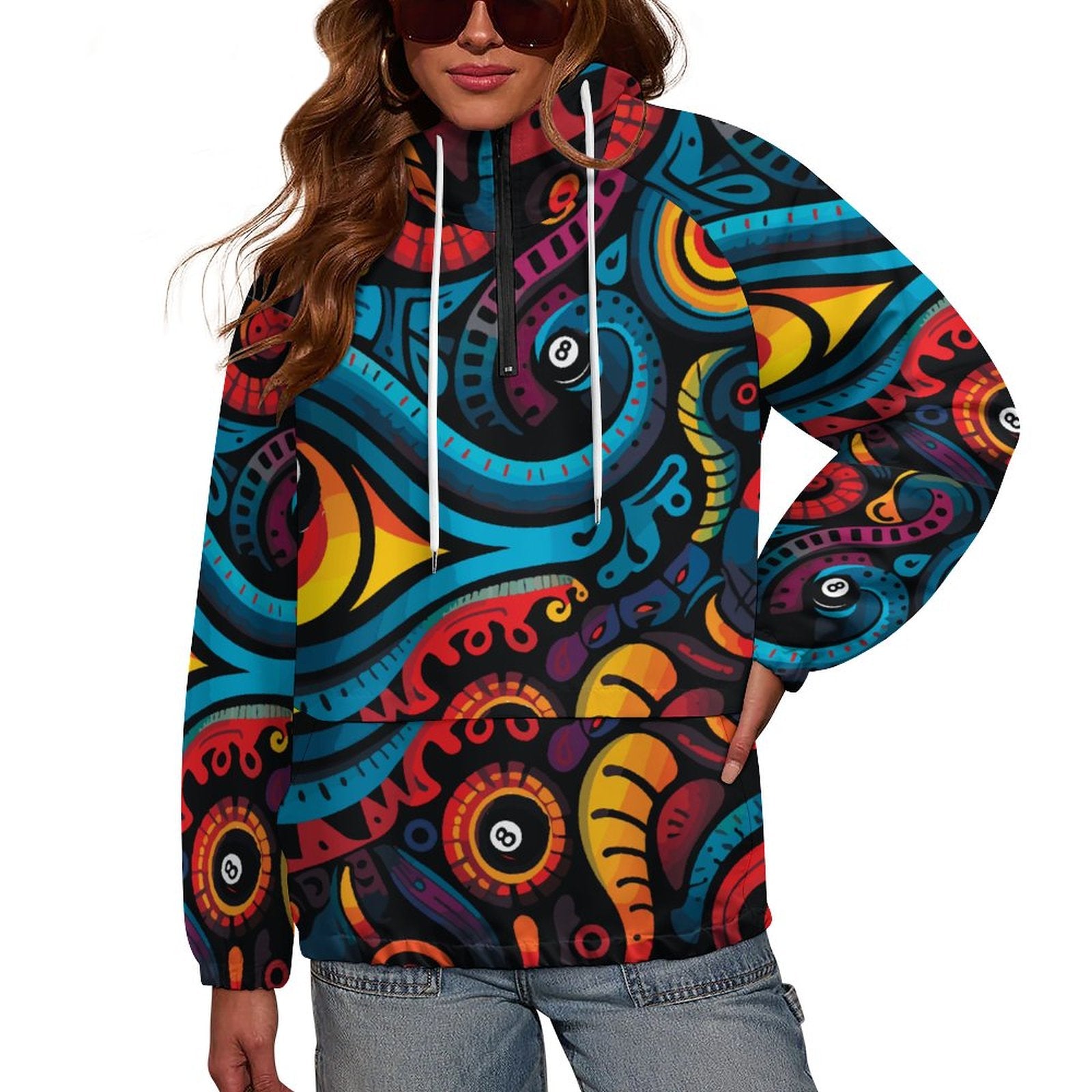 Double-Layered Hoodie with Pockets(All-Over Printing)