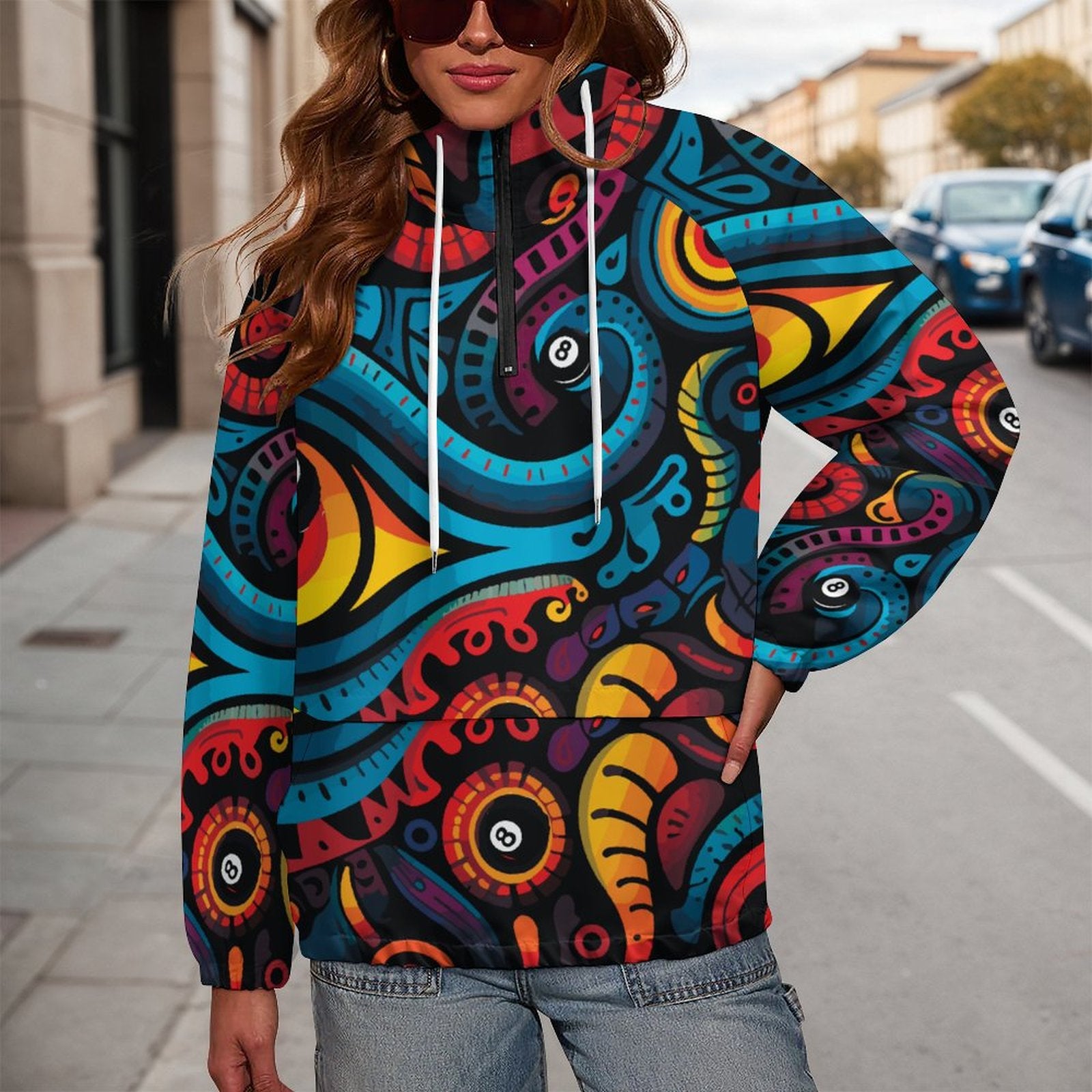 Double-Layered Hoodie with Pockets(All-Over Printing)