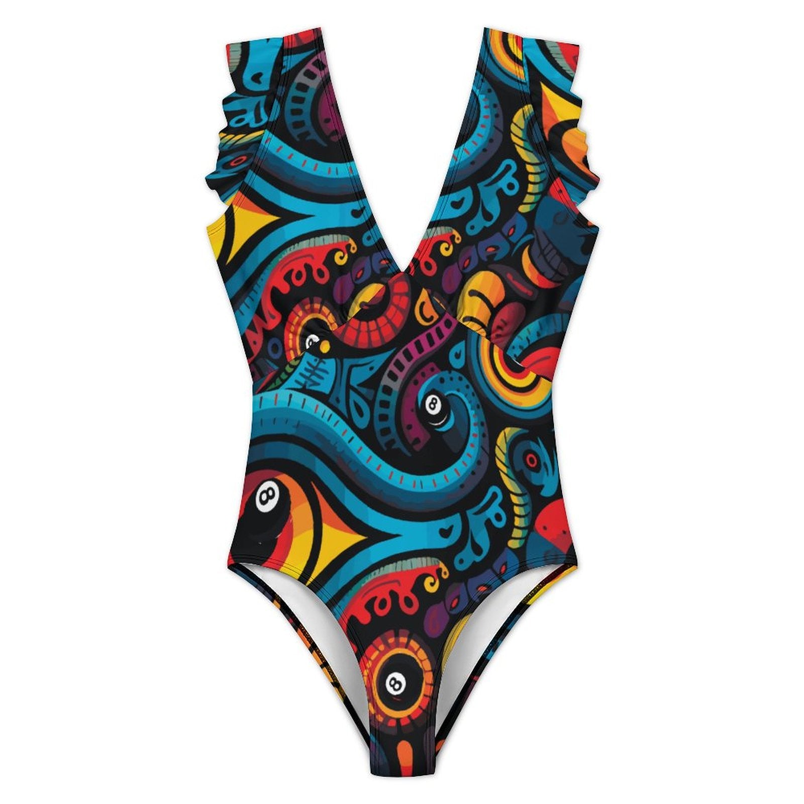 Women's Ruffled Sleeve One Piece Swimsuit(All-Over Printing)