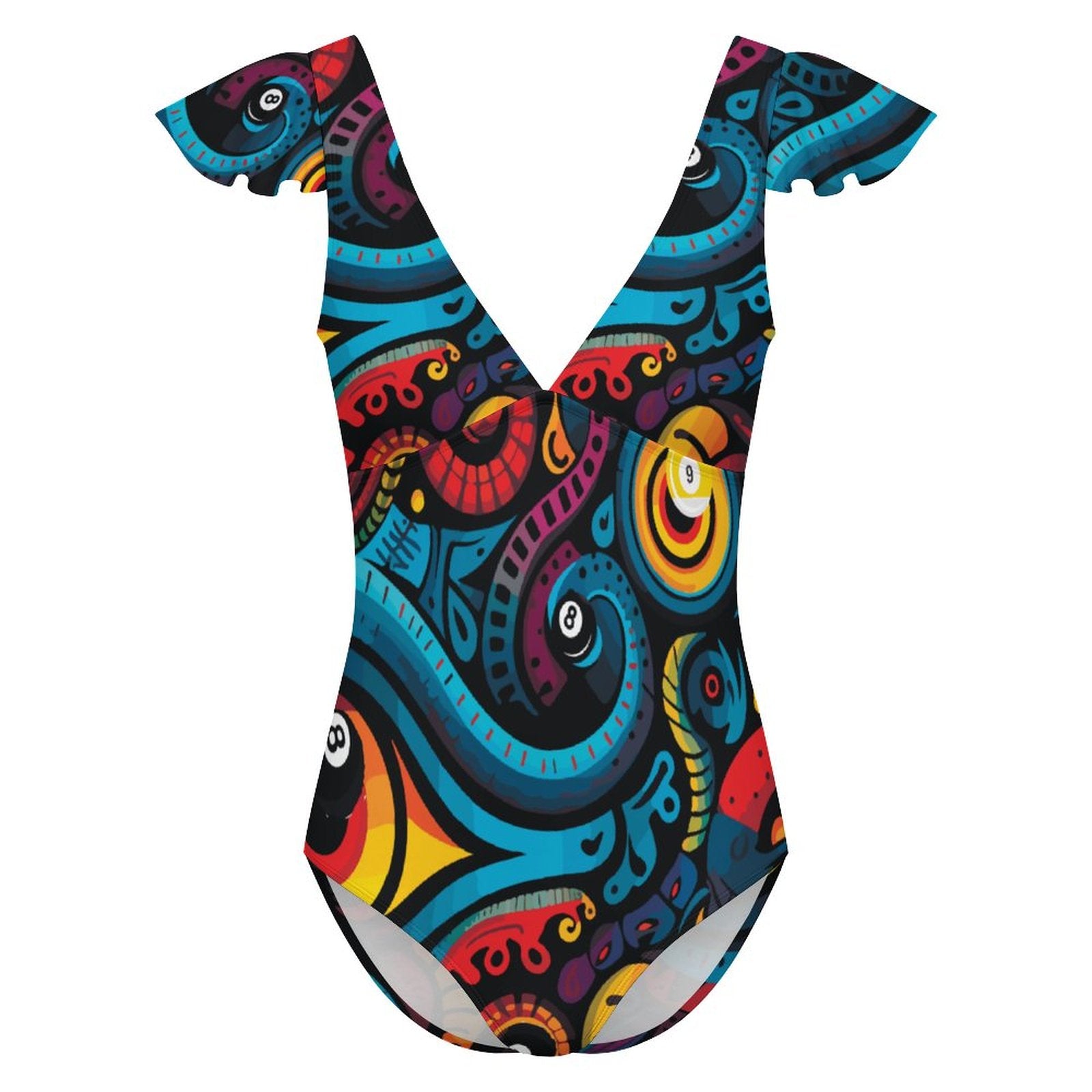 V Neck Flutter Sleeve One Piece Swimsuit(All-Over Printing)