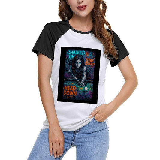 Chalked Up – Women’s Pool Player Graphic Raglan Tee