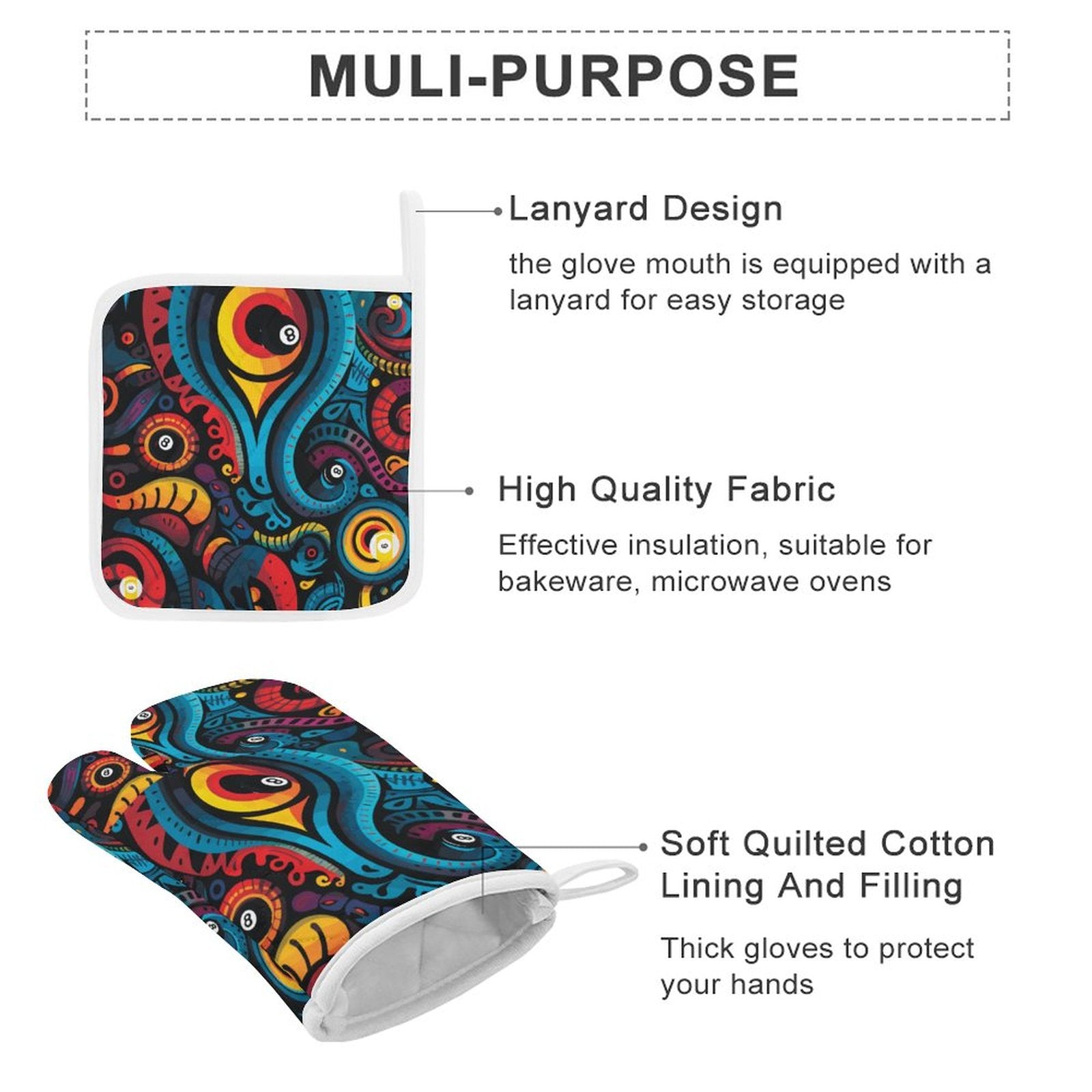 Oven Mitts & Pot Holder Set of 3 (Multi-image Splicing)