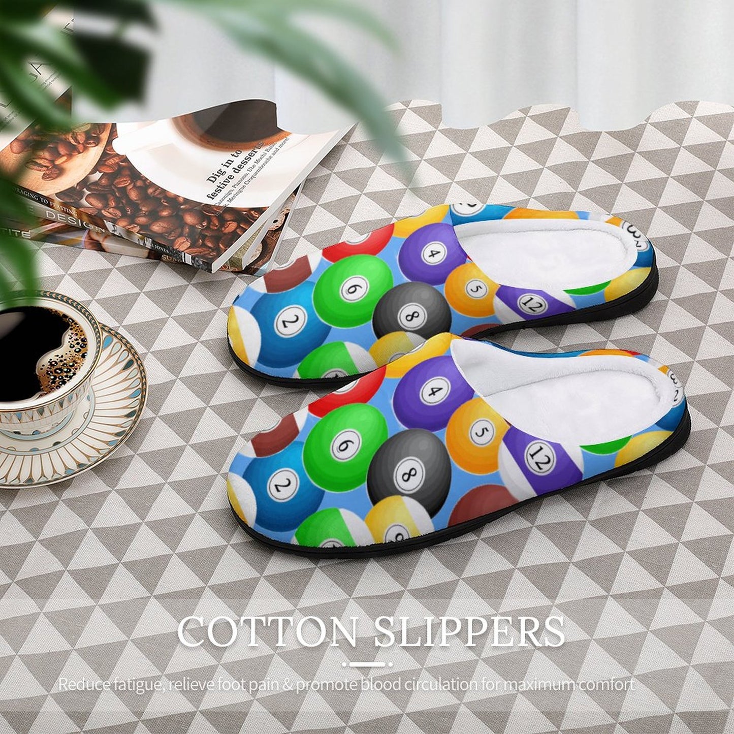 Pool Balls Cotton Women's Slippers – Comfortable Indoor House Slippers