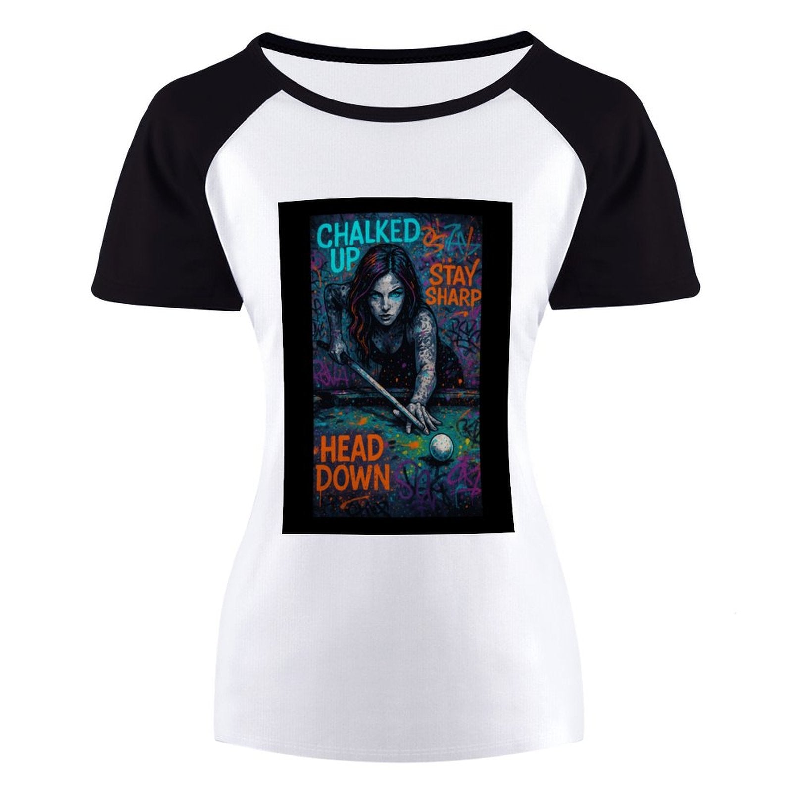 Chalked Up – Women’s Pool Player Graphic Raglan Tee