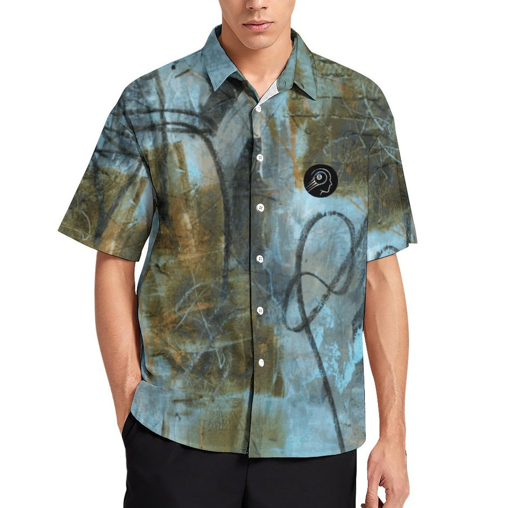 Blue Felt Men's Short Sleeved Shirt with Front Pocket