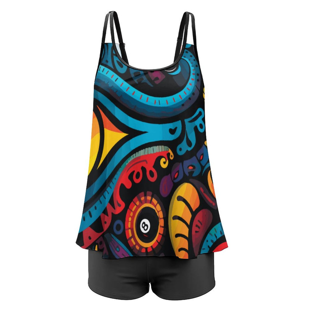 Plus Size Women Tankini 2-Piece Swimsuit(All-Over Printing on the Top)