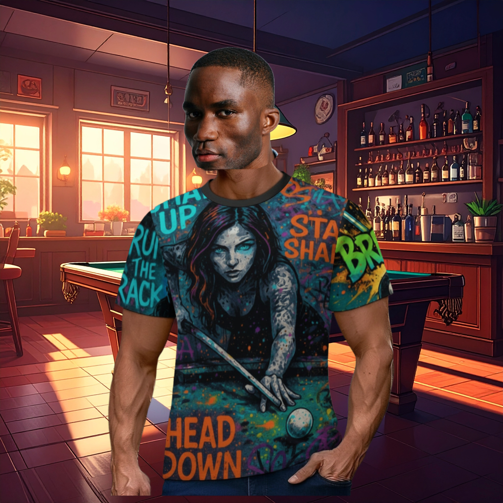 "Chalked Up"  Billiards Graphic Men’s T-Shirt –  Soft Touch, Ultra-Vivid Design
