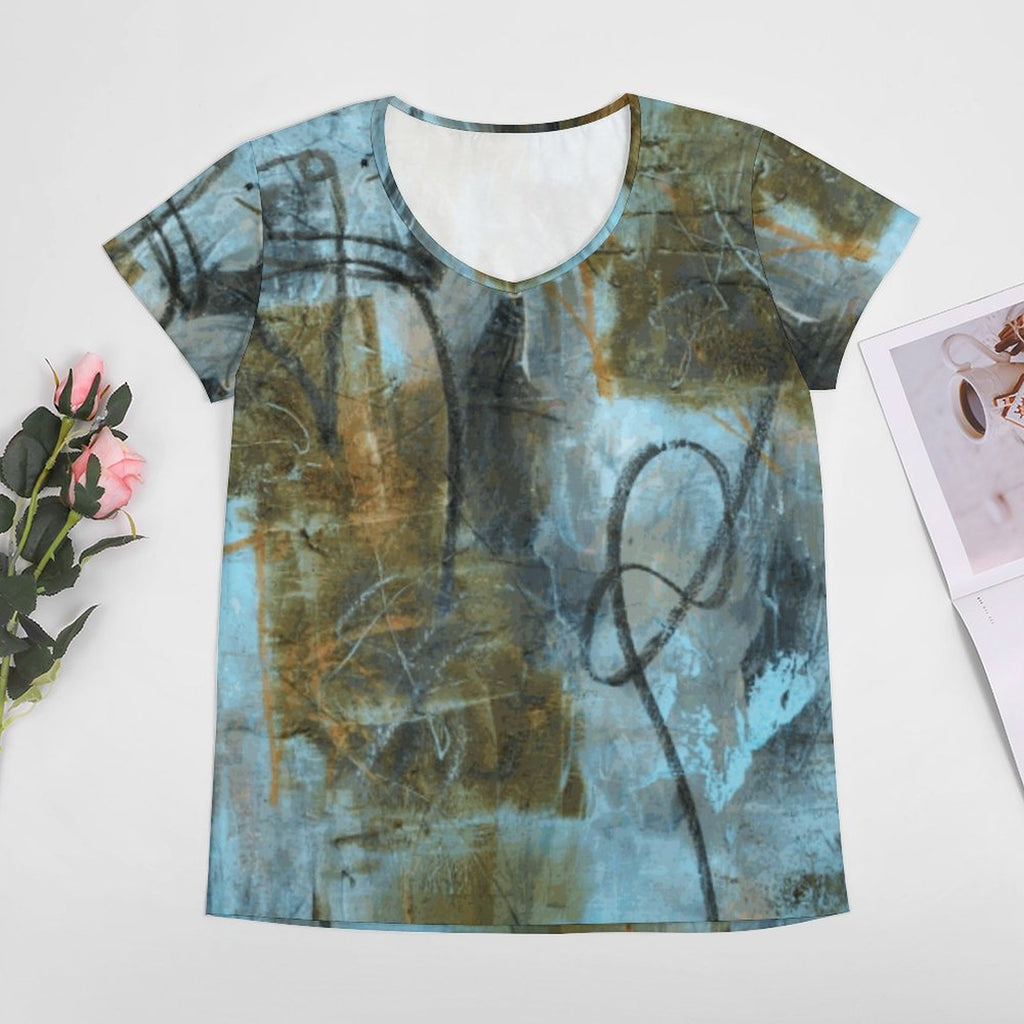 V-neck Short Sleeve T-Shirt(All-Over Printing)