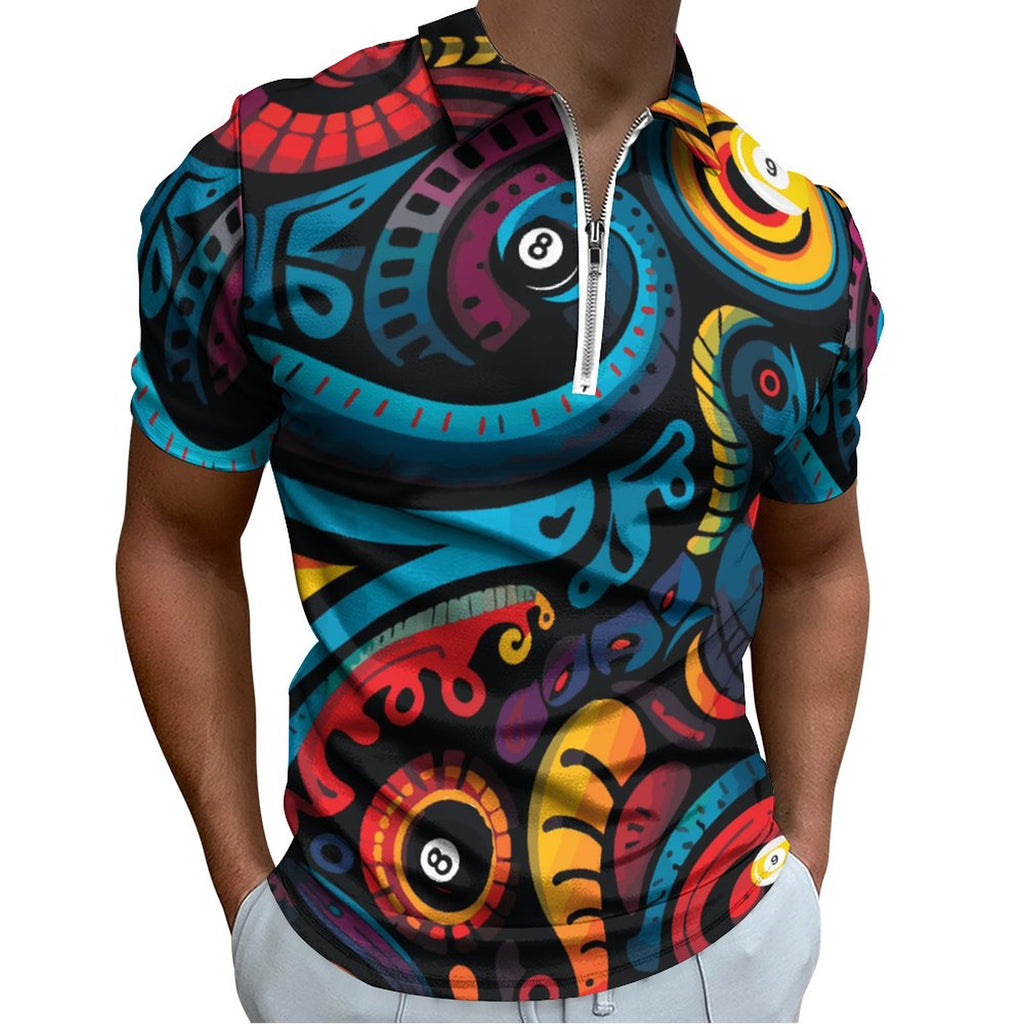 Dead Stroke Cotton Zip Short Sleeve POLO Shirt for Men(
