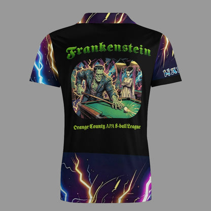 T-shirt with Frankenstein graphic and text on a gray background