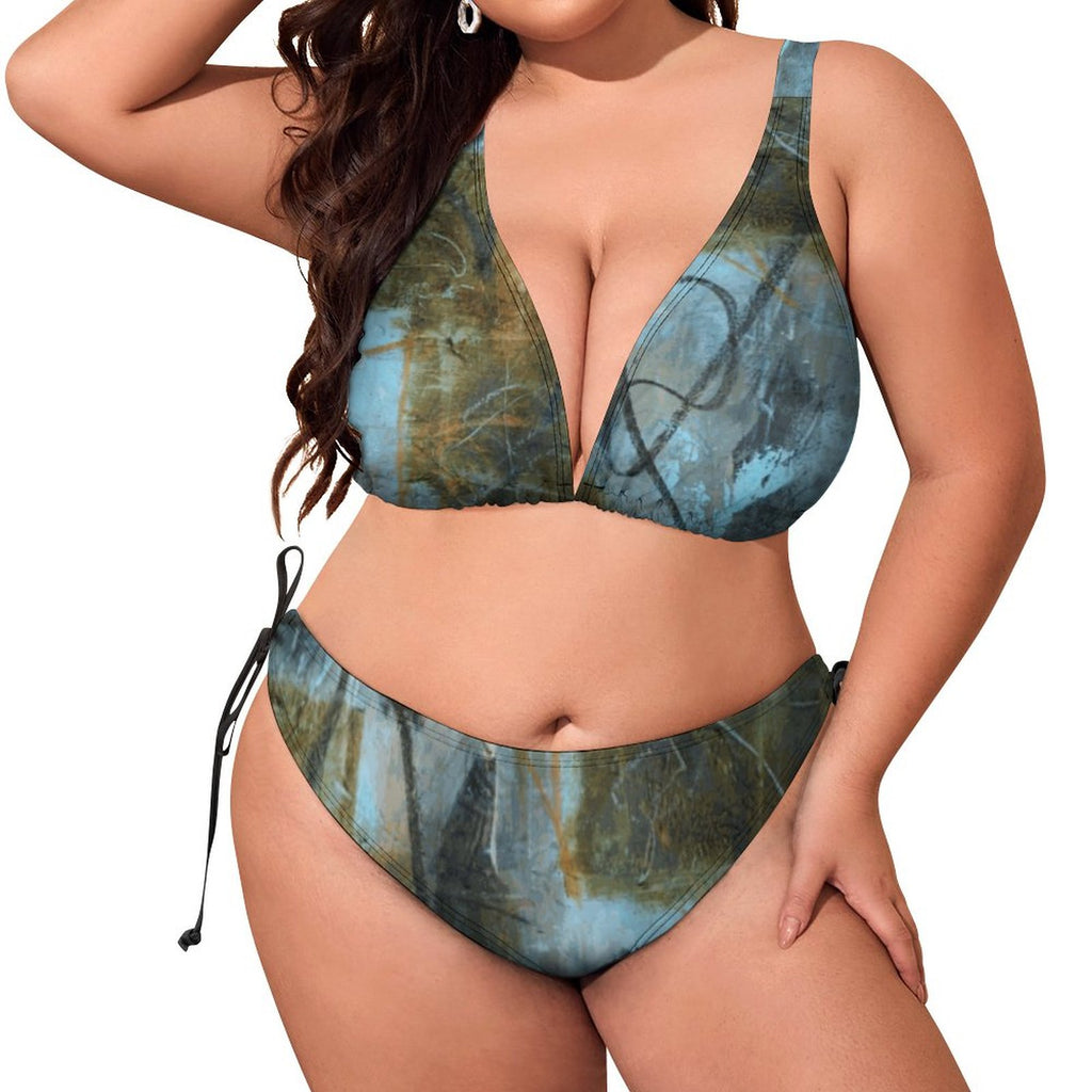 Plus Size Women‘s Halter Bikini Set(All-Over Printing)