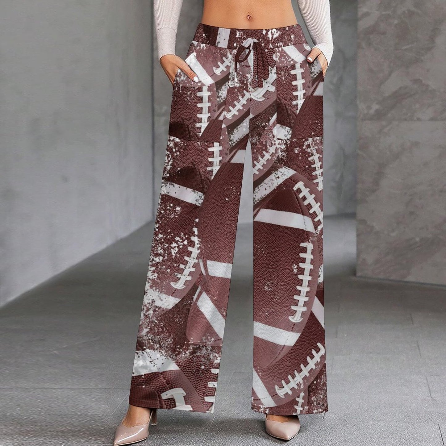 Women’s High-Waisted Wide Leg Football Pants – Soft Faux Cotton Comfort