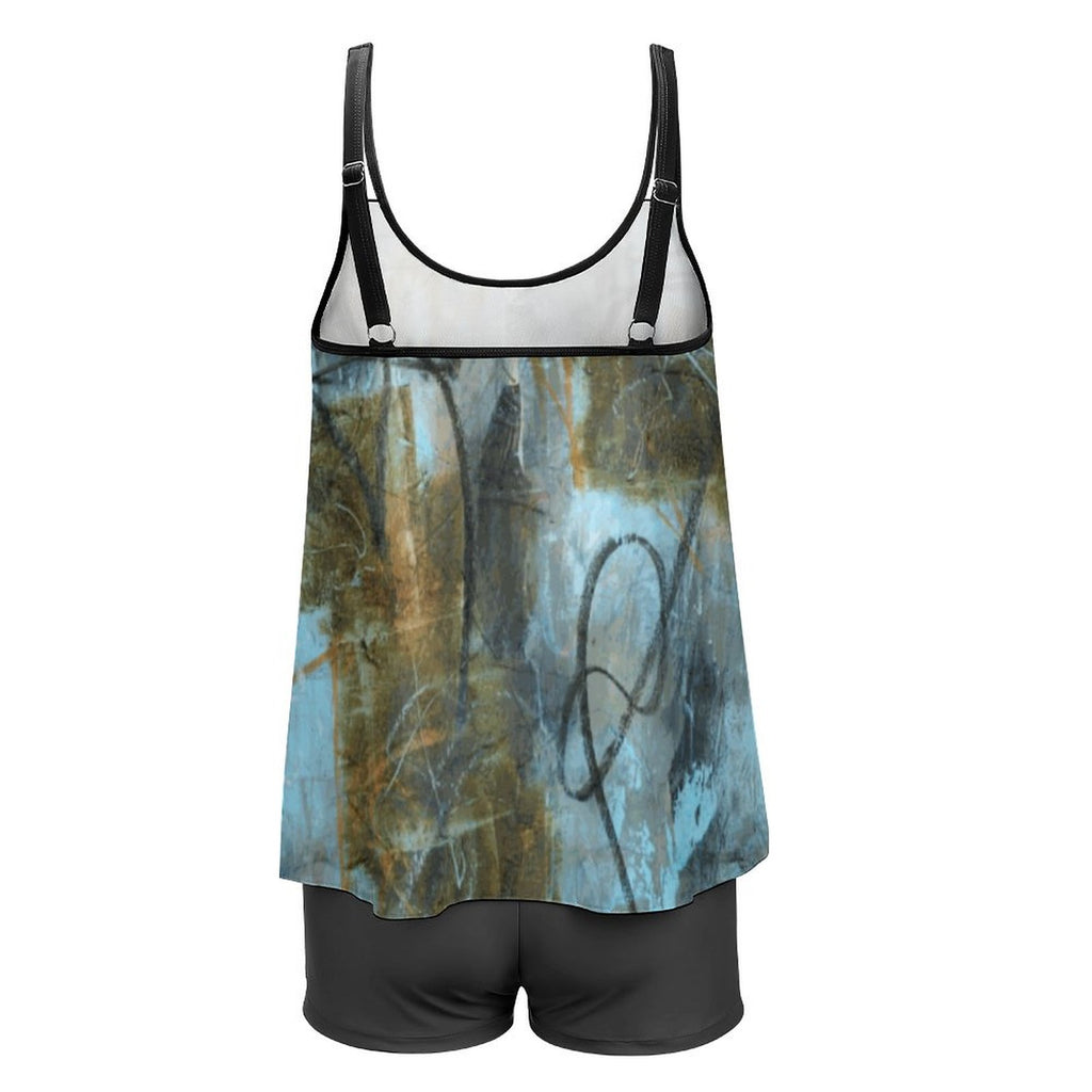 Plus Size Women Tankini 2-Piece Swimsuit(All-Over Printing on the Top)