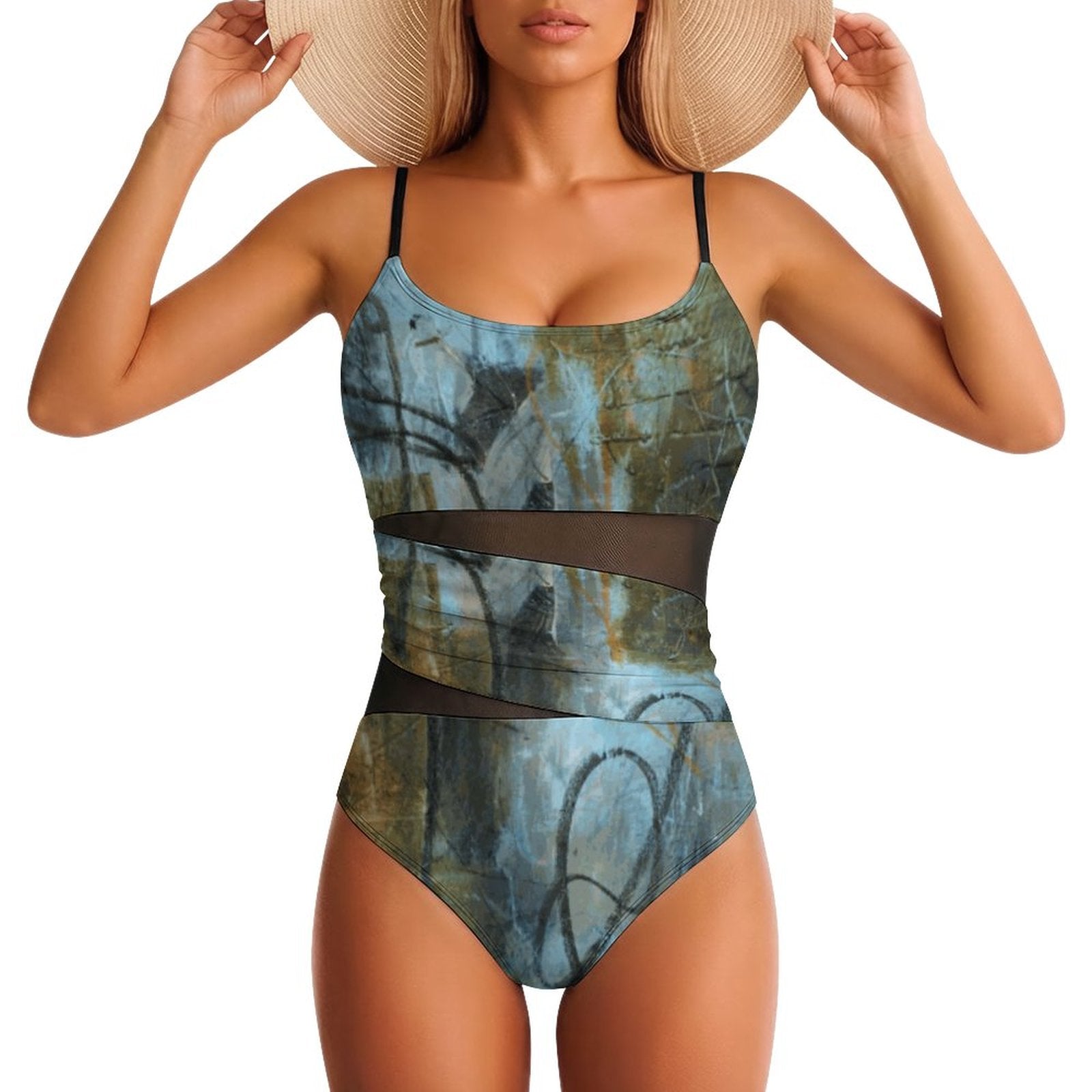 190gsm Mesh Splicing One-Piece Swimsuit(All-Over Printing)