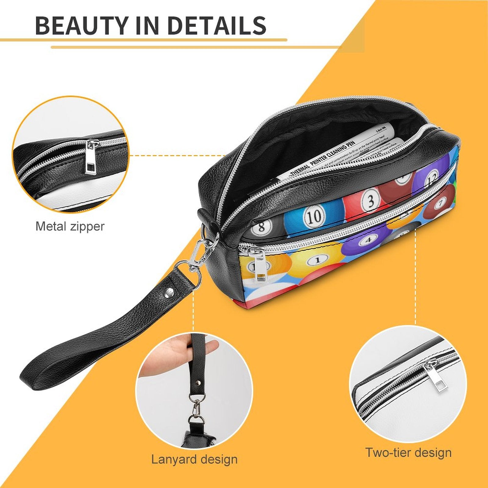 Pool Balls Collection: Versatile Cosmetic Bag & Pencil Case Pouch
