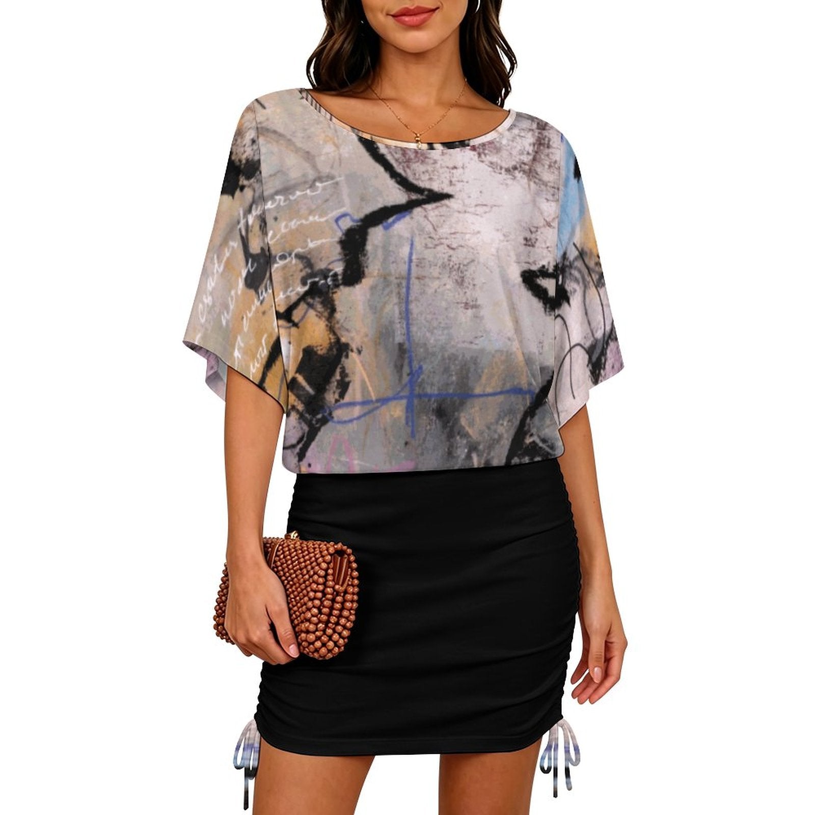 City Collection - Women's Bat Sleeve Ruched Dress