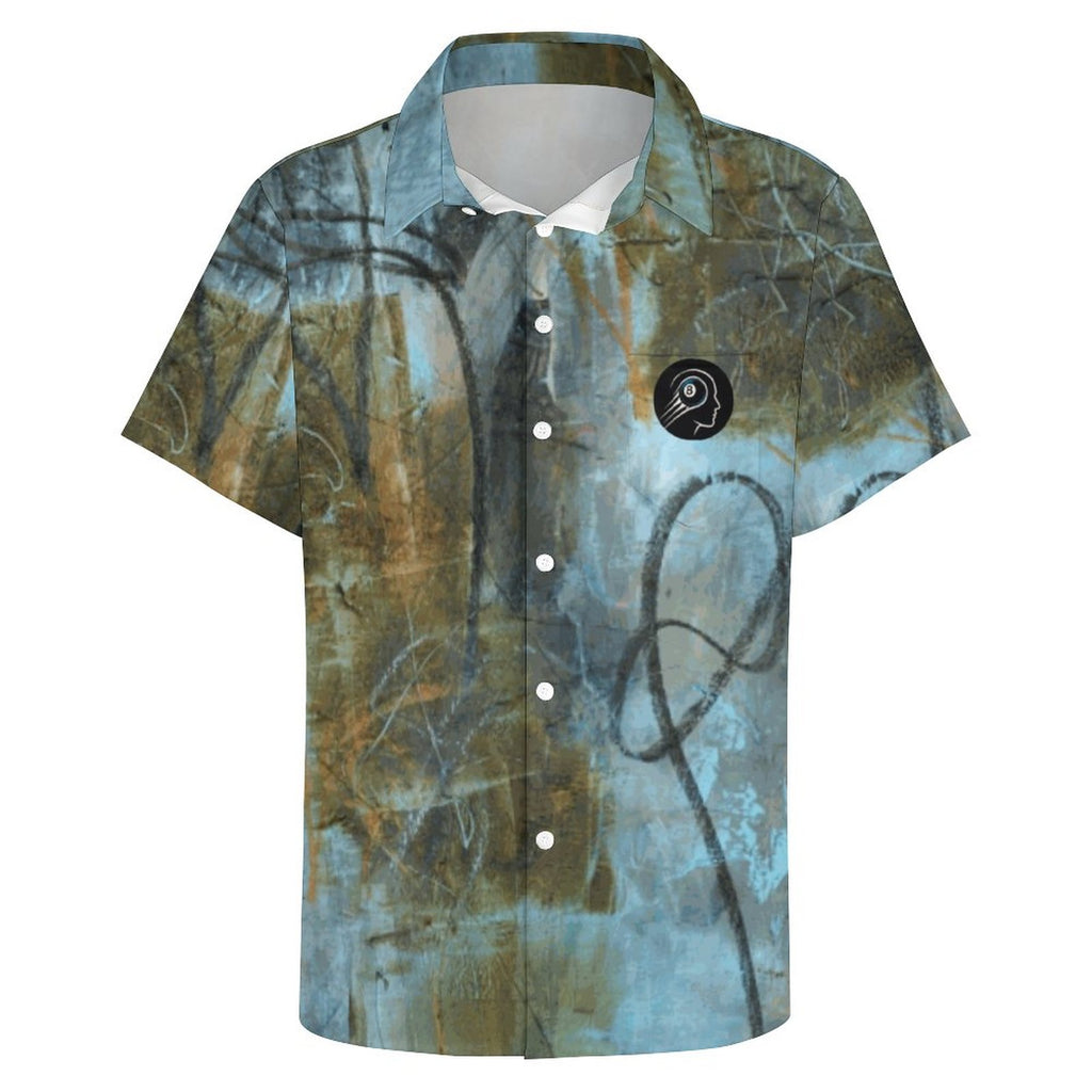 Blue Felt Men's Short Sleeved Shirt with Front Pocket