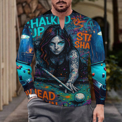 "Chalked Up” Ice Silk Long Sleeve Pool Player Shirt – UPF 50+ Quick-Dry Performance Wear