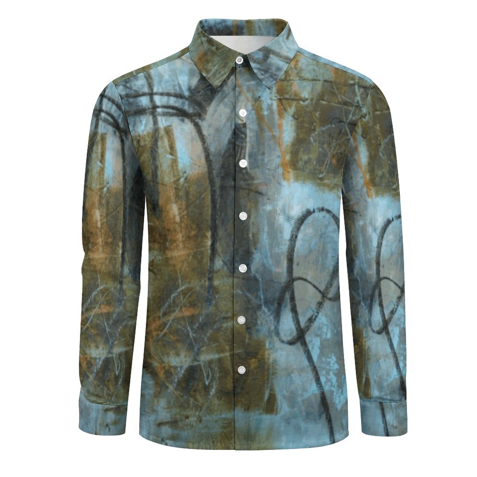 Blue Felt Men's Casual Long-Sleeve Shirt