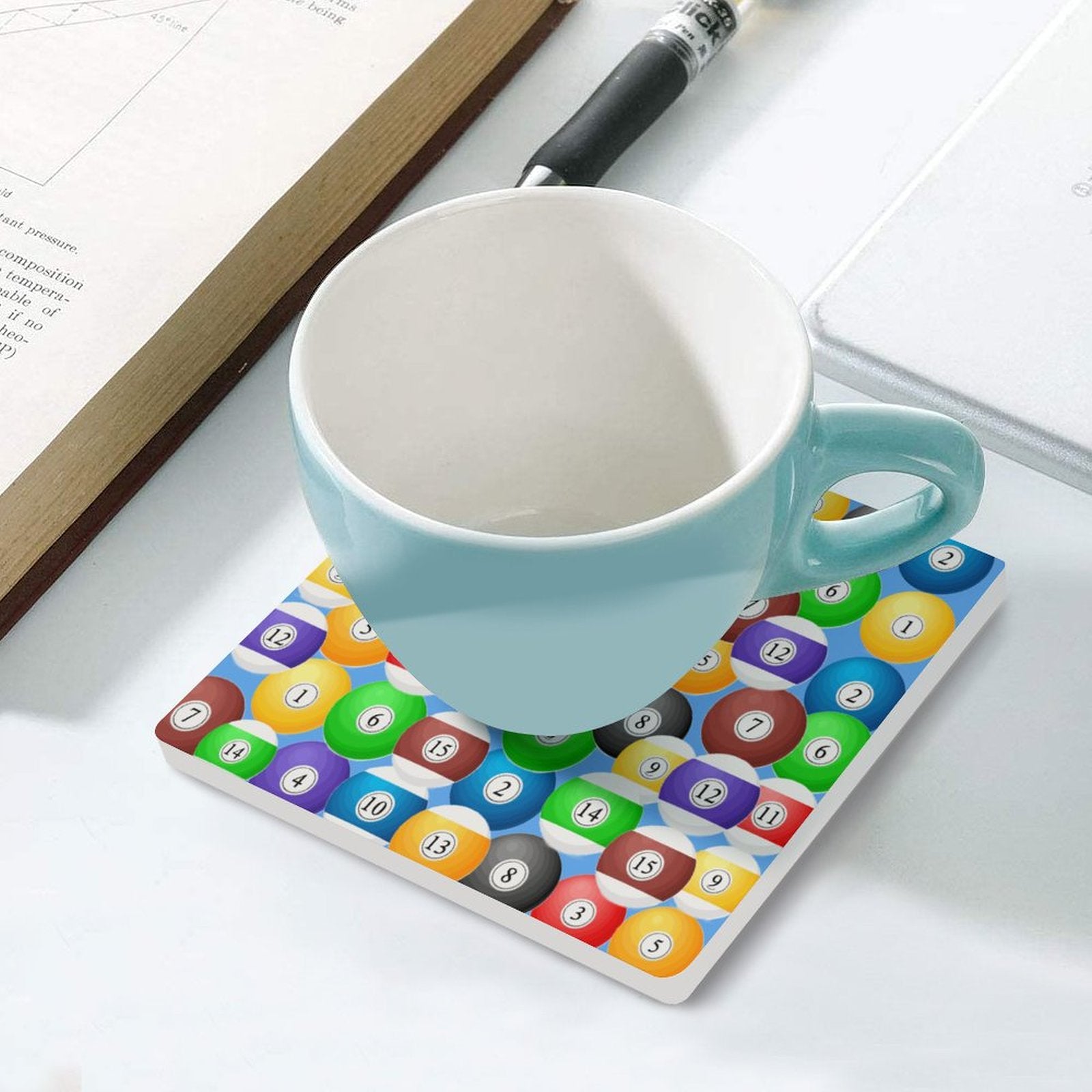 Poolball Square Ceramic Coaster – Cork-Backed Drink Coaster