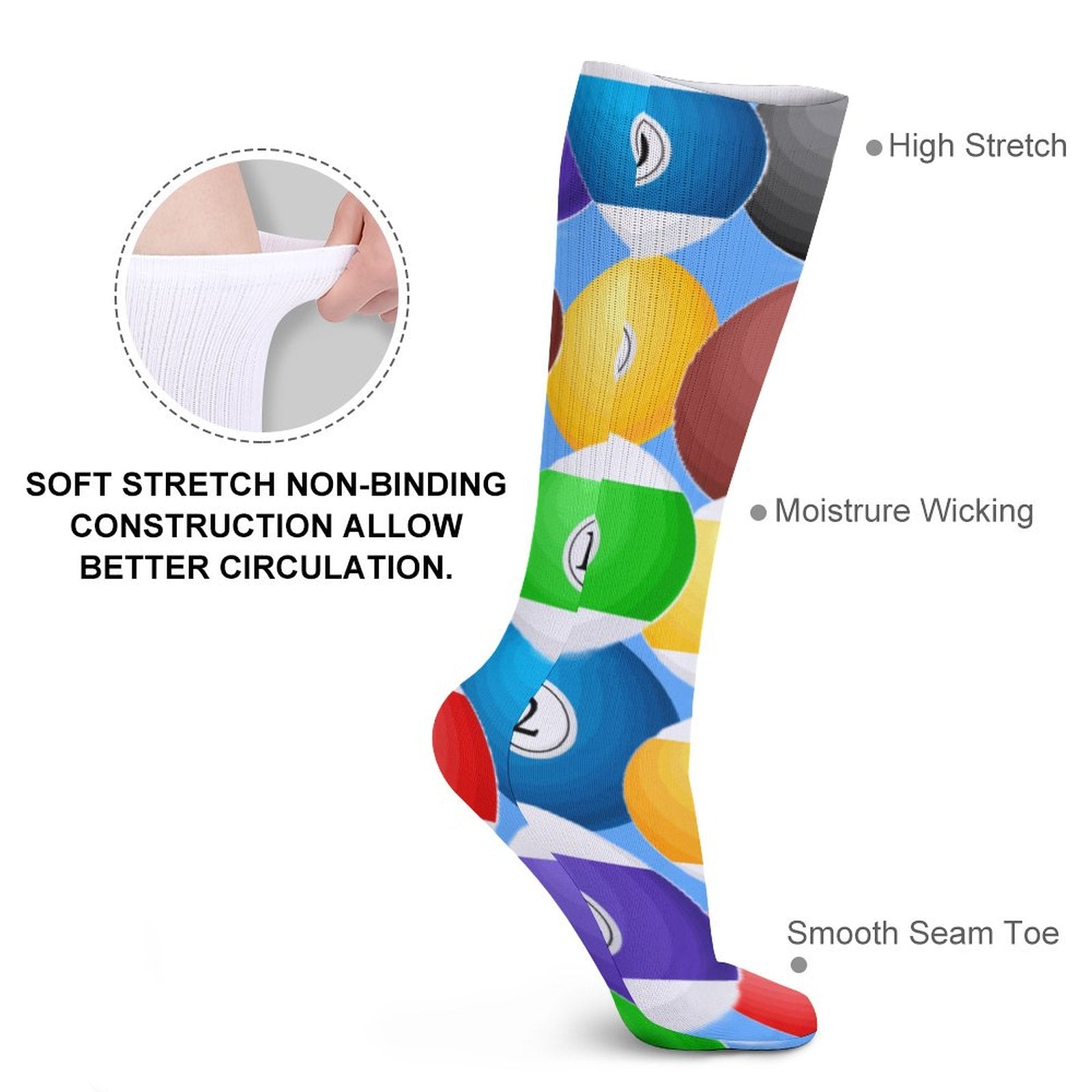 Pool Ball Collection:  Unisex Tube Socks - One Size