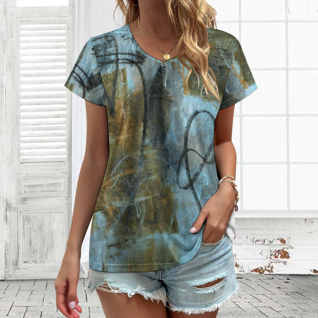 V-neck Short Sleeve T-Shirt(All-Over Printing)