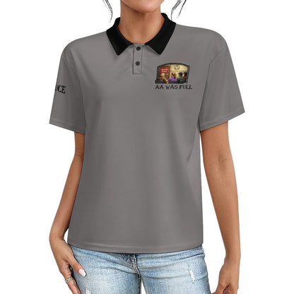 "AA Was Full" - Women’s Button-Down Polo Shirt – Short Sleeve Polyester Performance Top