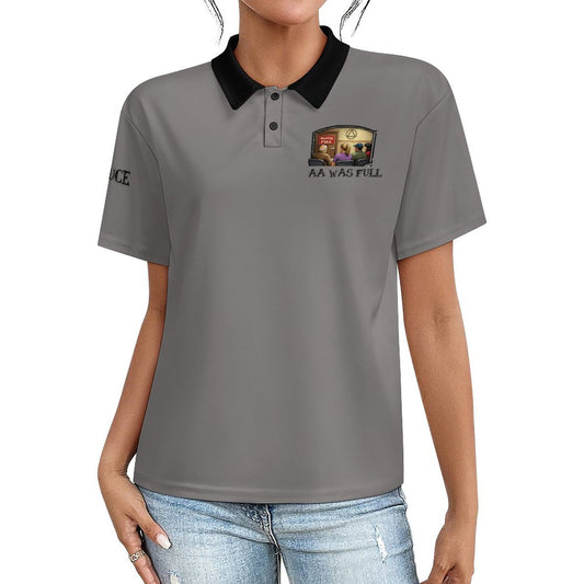 "AA Was Full" - Women’s Button-Down Polo Shirt – Short Sleeve Polyester Performance Top