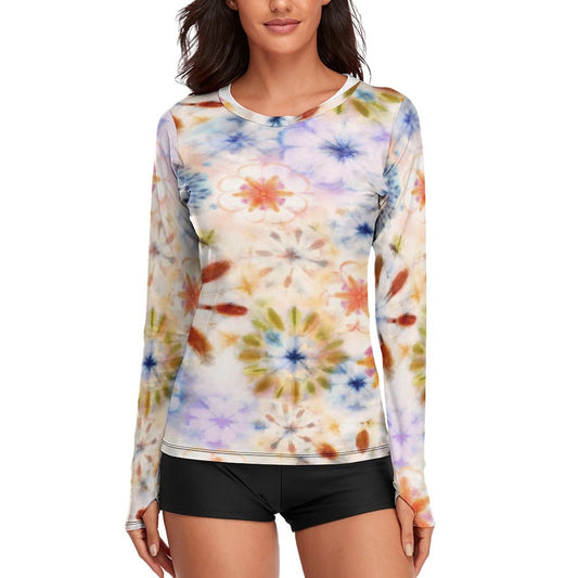 Women's Long Sleeve Sun Protection Shirt-UPF 40 UV Rash Guard for Hiking(All-over Printing)