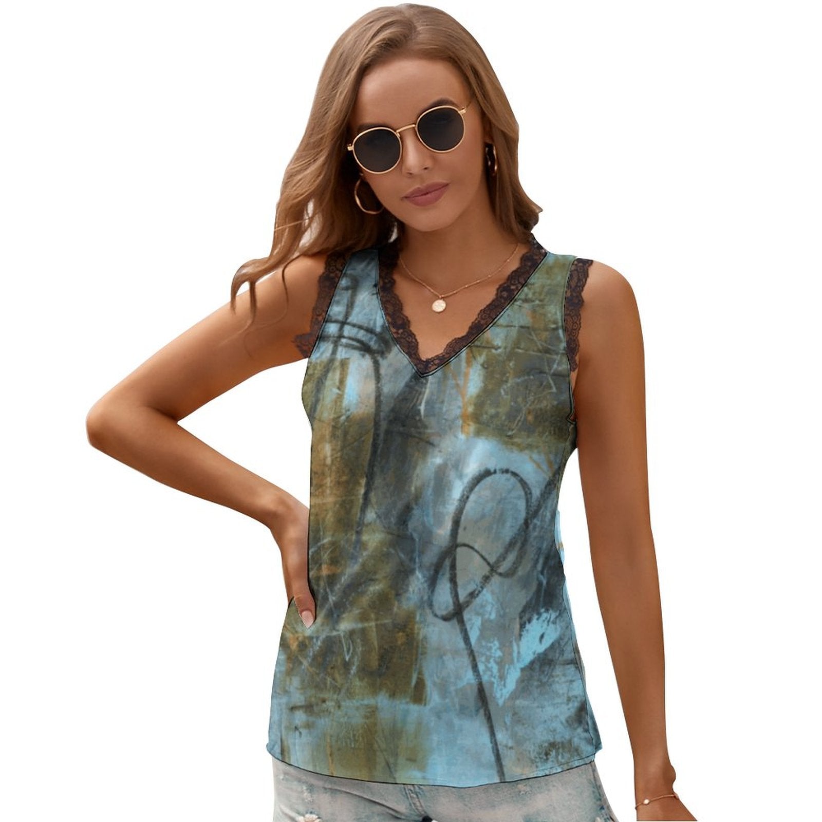 Printed V-neck Cami Top(All-Over Printing)