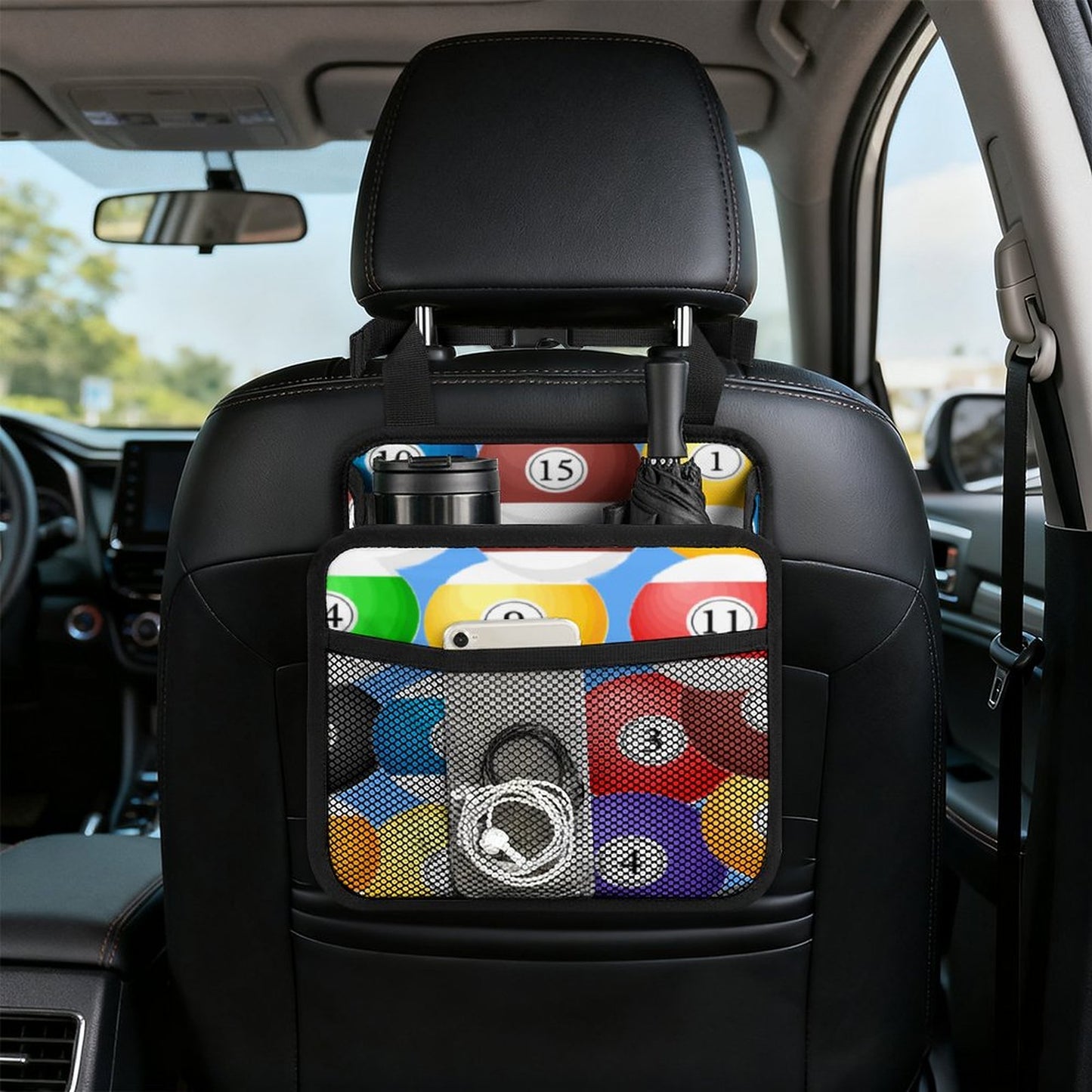 Poolball Car Seat Storage Bag – PU Leather Auto Organizer