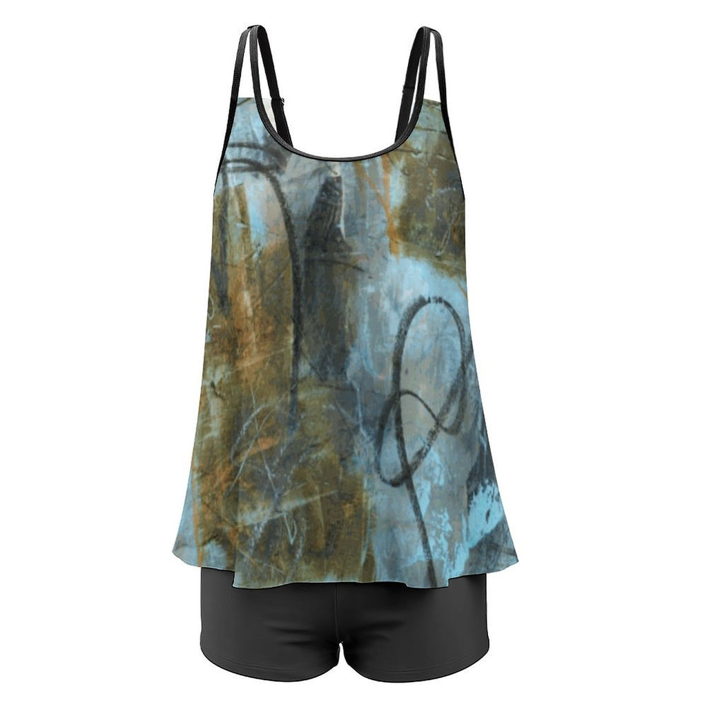 Plus Size Women Tankini 2-Piece Swimsuit(All-Over Printing on the Top)