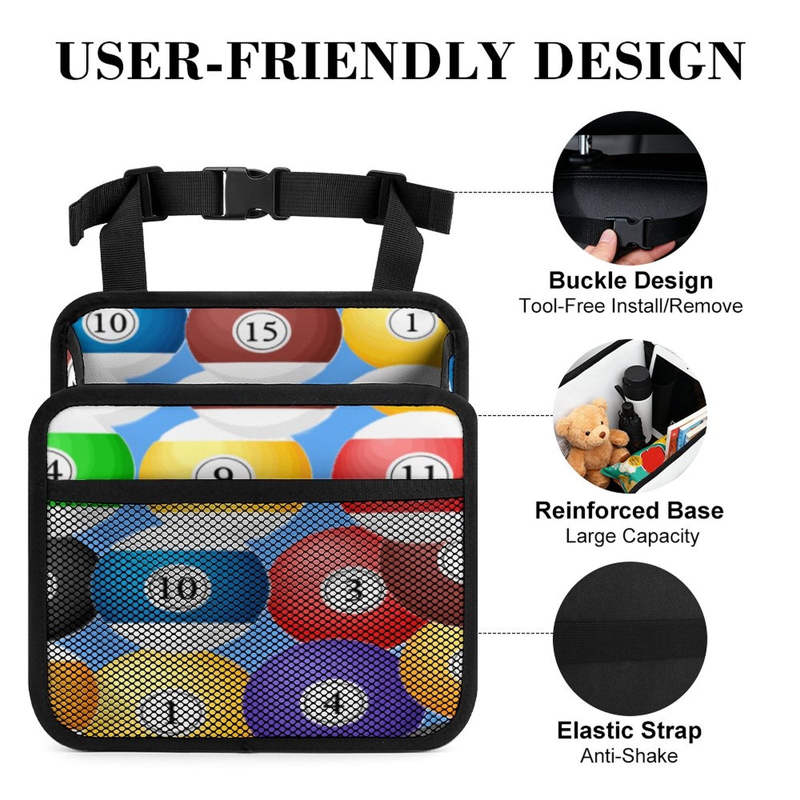 Poolball Car Seat Storage Bag – PU Leather Auto Organizer
