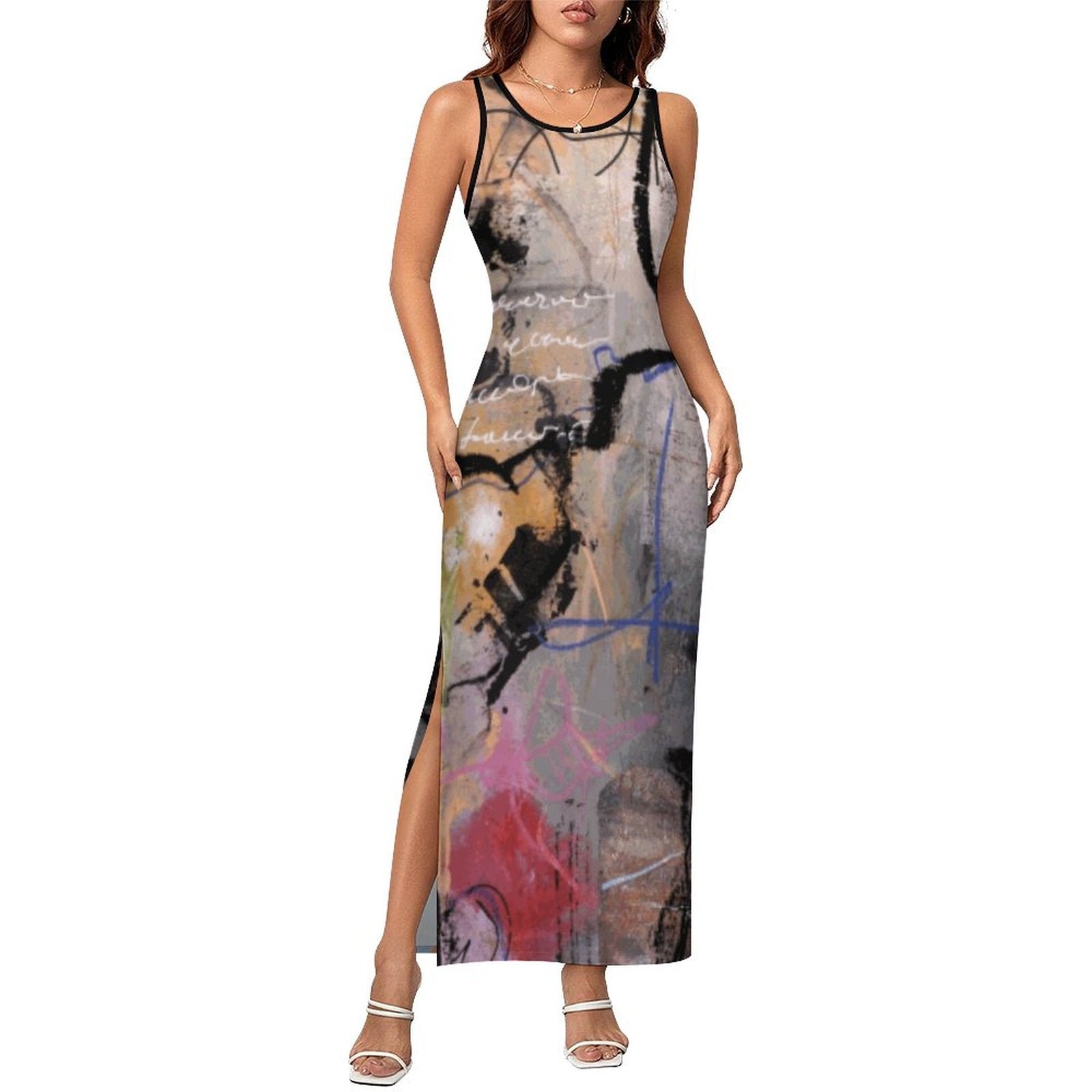 City Collection - Women's Slit Fitted Camisole Cheongsam Dress
