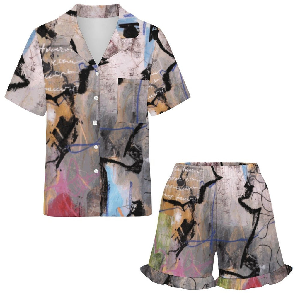 City Collection - Women's Ruffled Short-Sleeve Pajama Set