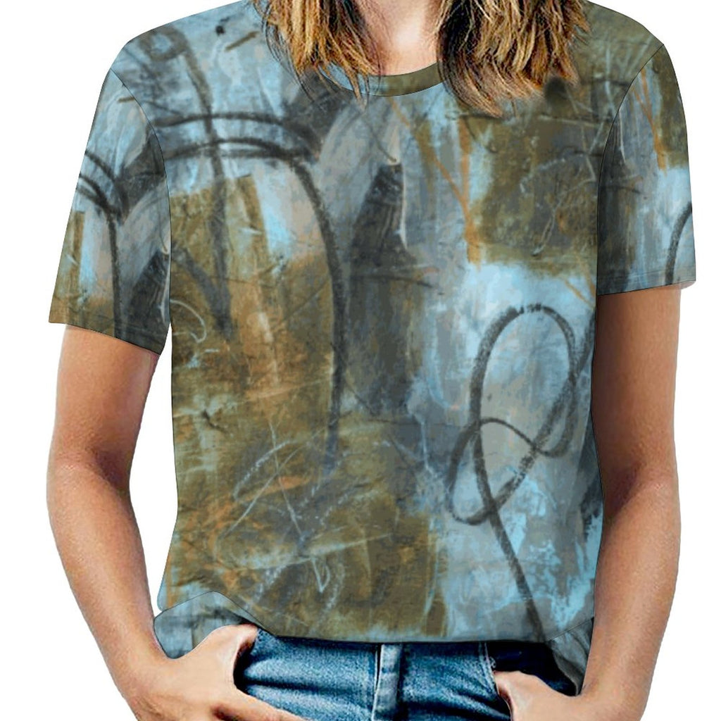 Blue Felt Women's Cotton Crew Neck T-Shirt
