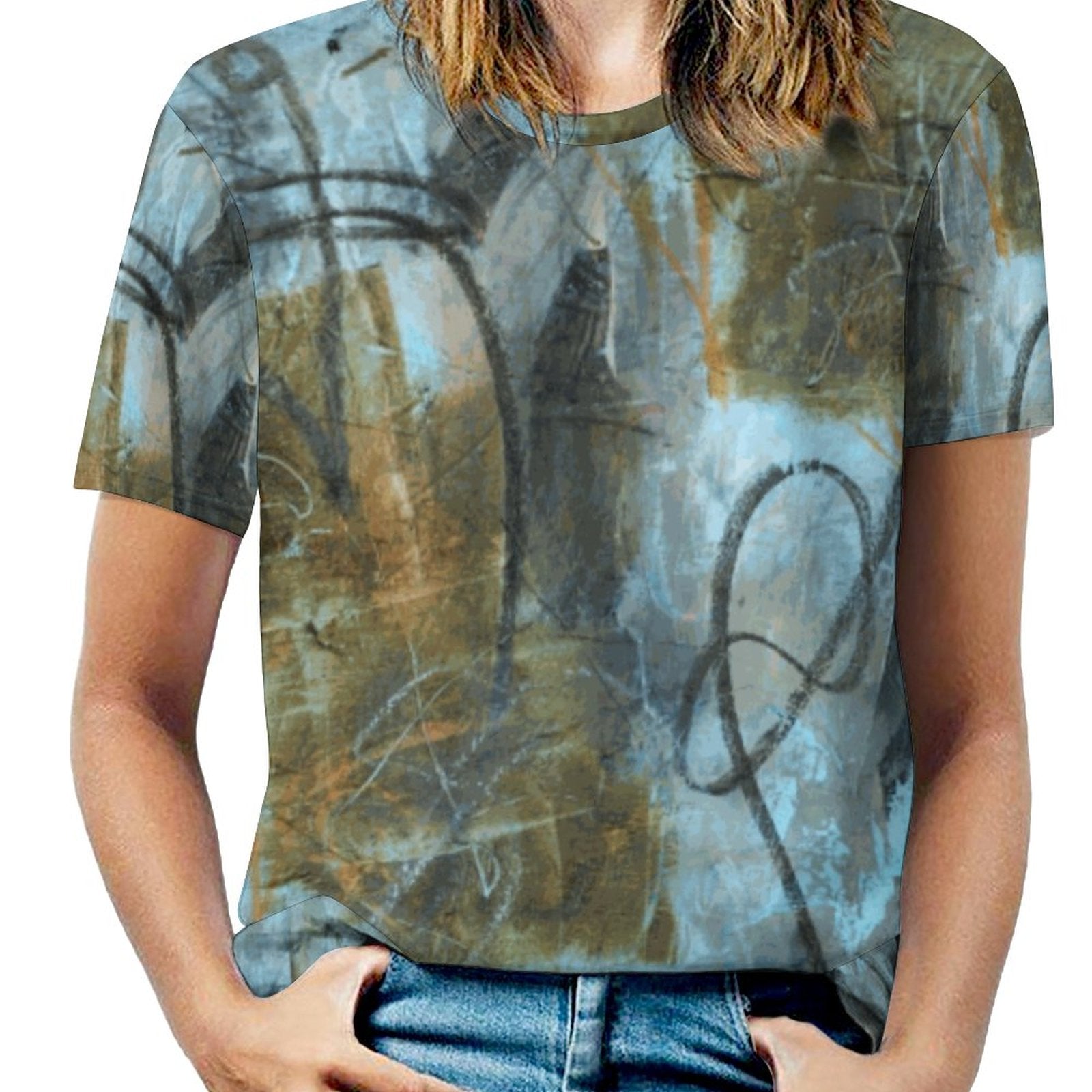 Blue Felt Women's Cotton Crew Neck T-Shirt