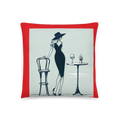 Elegant Cafe Lady Pillow with Red Accent