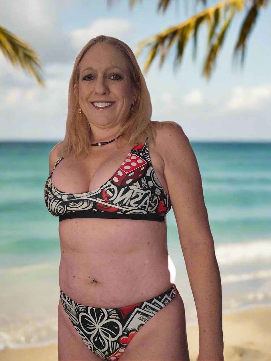 Casino Print High-Waisted Bikini