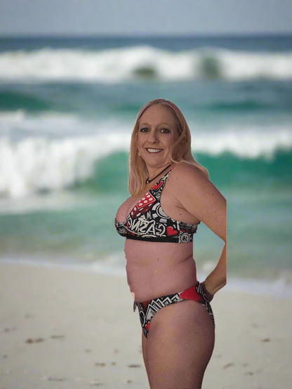 Casino Print High-Waisted Bikini