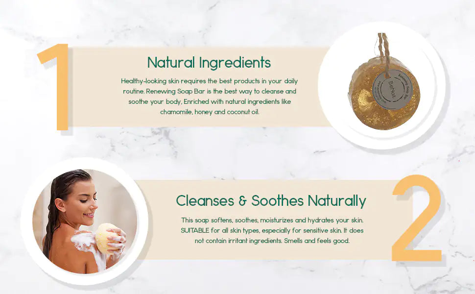 Handmade Renewing Soap Bar. Chamomile, Honey, and Coconut Oil.